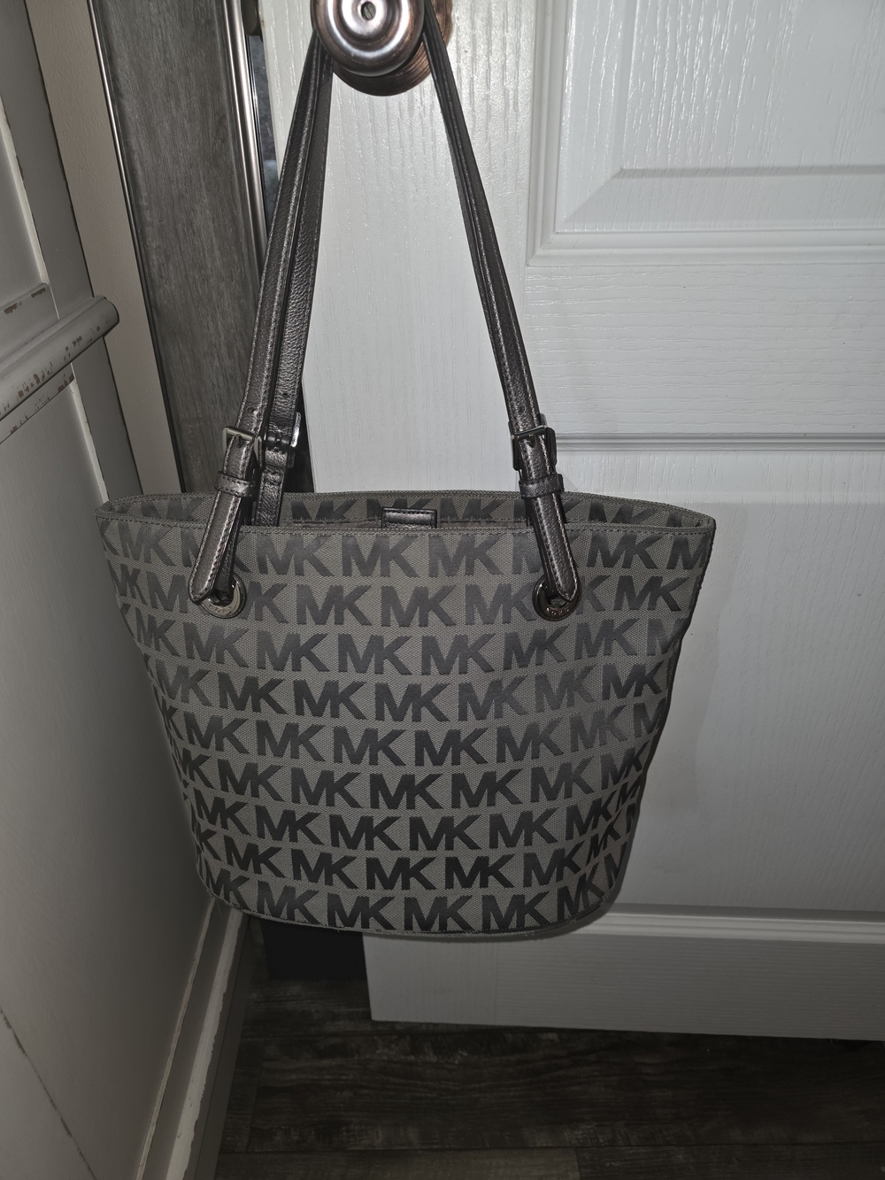 Michael Kors Gray MK Logo Tote with  Gray Straps